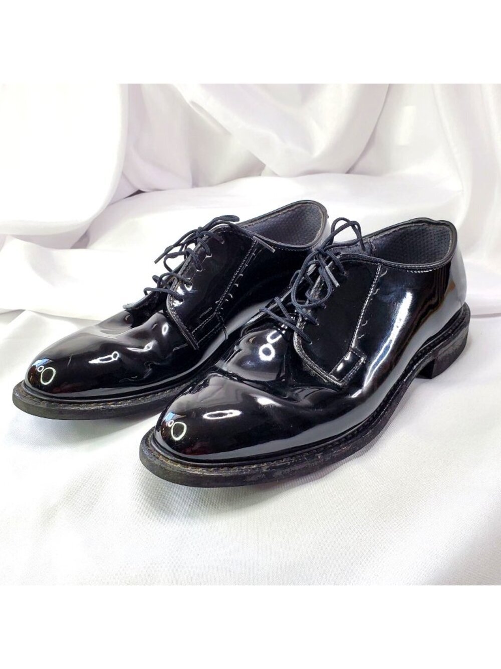 Bates High Gloss Black Oxford Dress Shoes Military Duty Mens 9.5E Vibram Leather